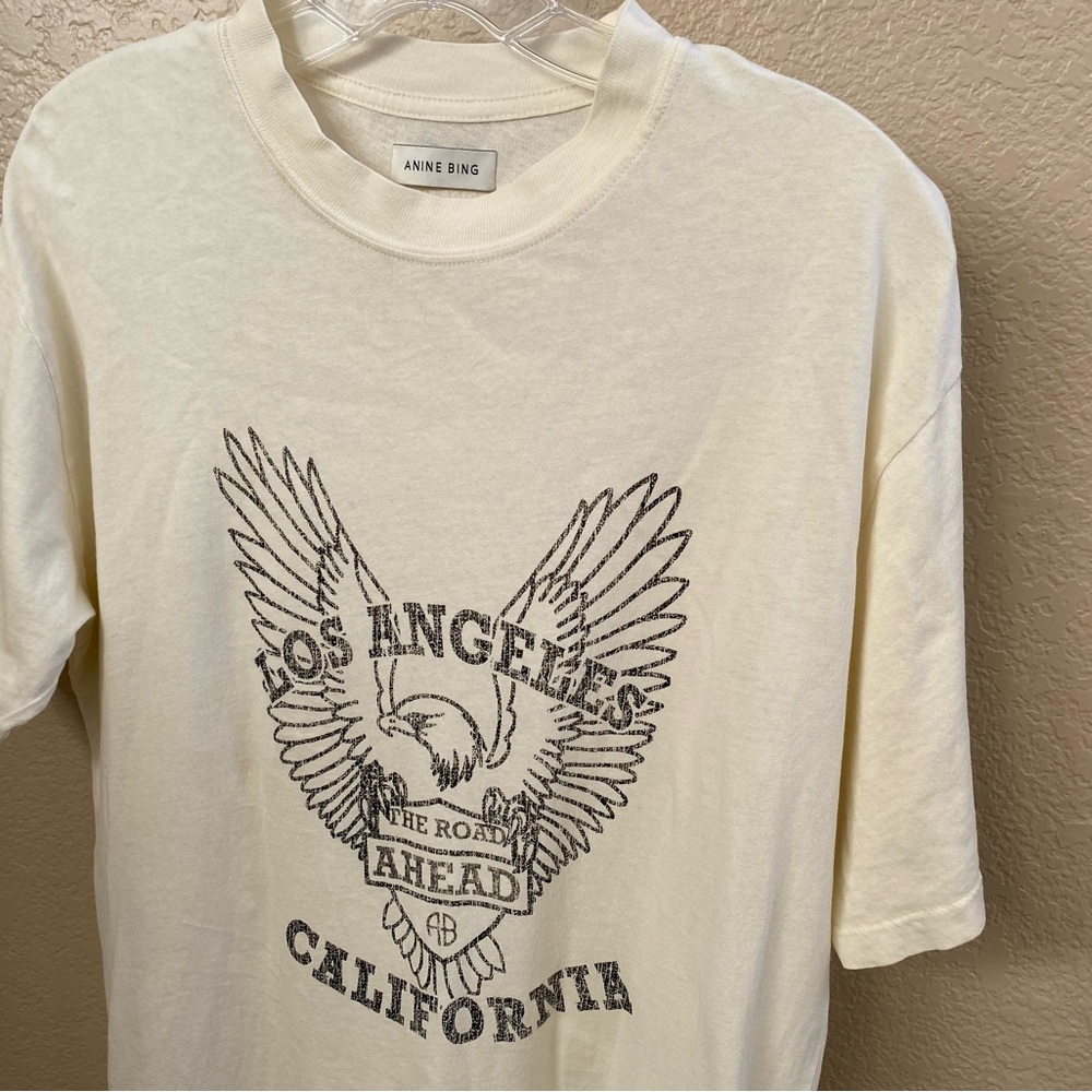 Anine Bing Milo Tee off white black Eagle M